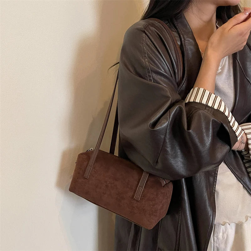 Women's Shoulder Bag Vintage Small PU Leather Zipper Underarm Tote Bag with Phone Pocket