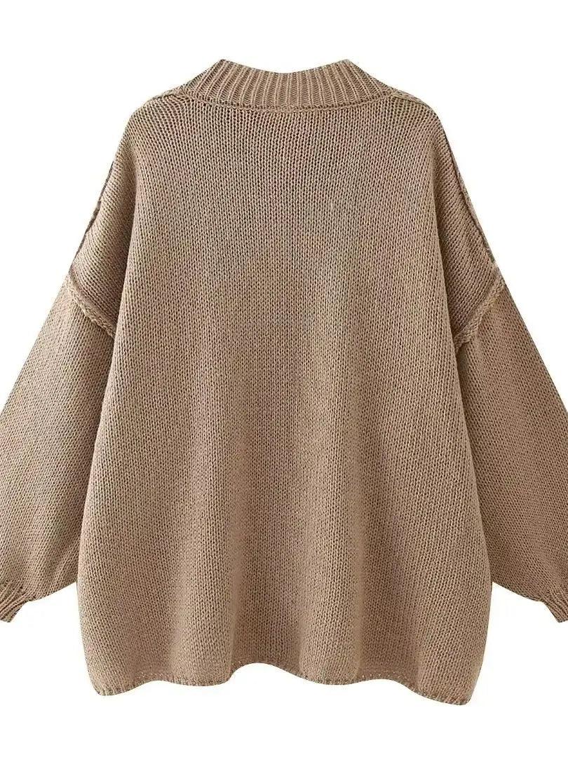 Button Cardigan Round Neck Lantern Long Sleeves Knit Outwear S84fd6f2ed27148baa80257b113a433f9X STYLEINGER