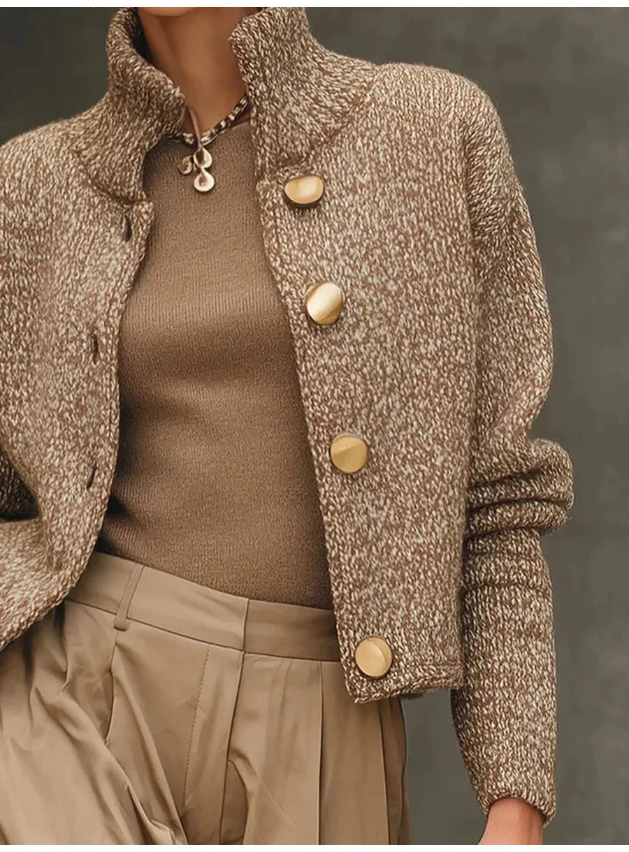 Fashion High Neck Button Knit Cardigan Jacket Women Autumn Winter Long Sleeve Casual Sweater