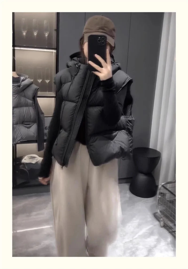 Women's Hooded Quilted Puffer Vest with Pockets