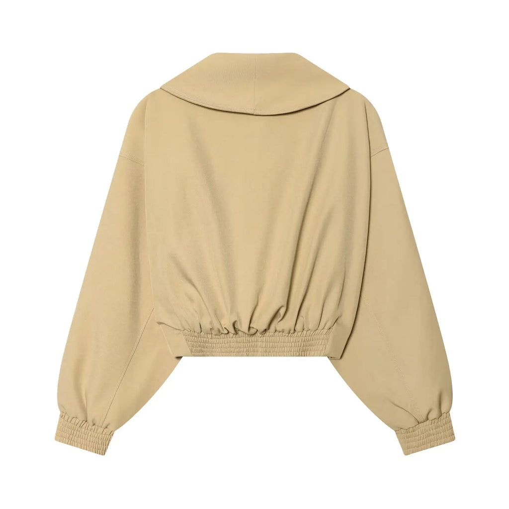 Women's Fashion Cropped Jackets V-Neck Long Sleeves With Bow Solid Pullover Chic Lady Outfits