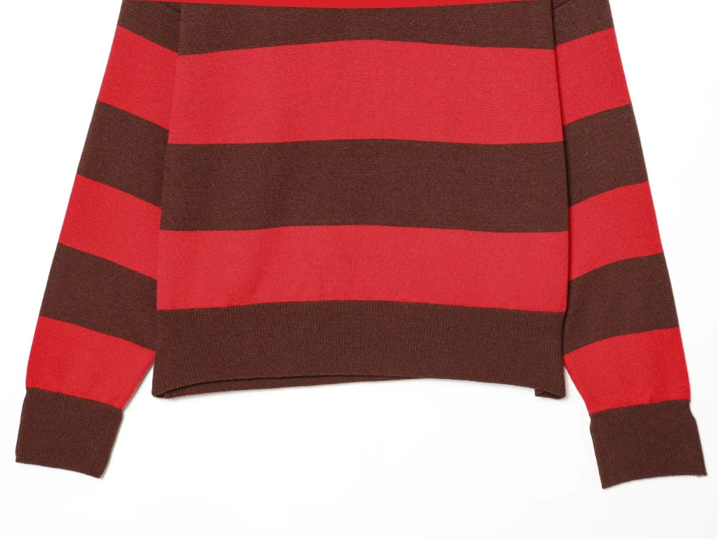 Women's Striped Polo Sweater Casual Long Sleeve Loose Pullover