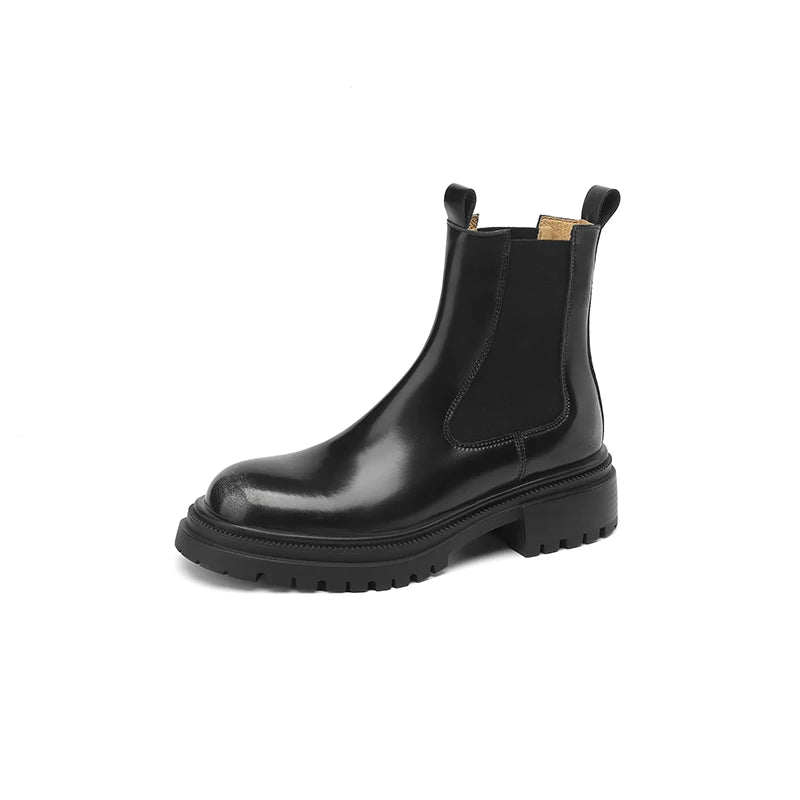 Arden Furtado Women's Calfskin Leather Chelsea Ankle Boots – Round Toe Square Heel