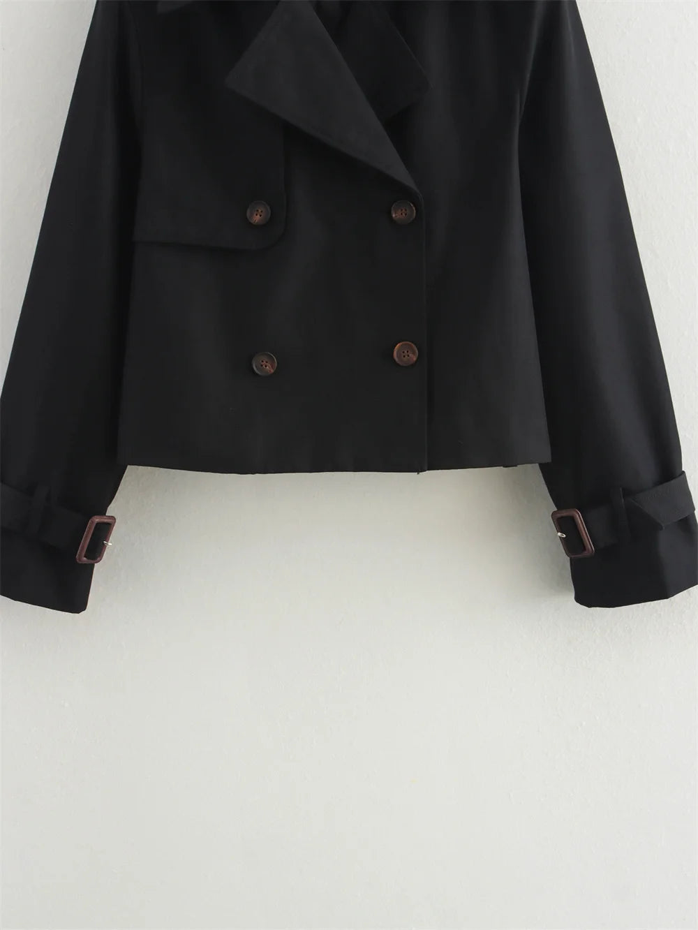 Women's Cropped Trench Coat Autumn Jacket Women Streetwear Double Breasted Long Sleeve