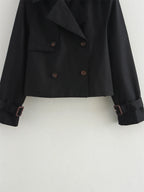 Women's Cropped Trench Coat Autumn Jacket Women Streetwear Double Breasted Long Sleeve