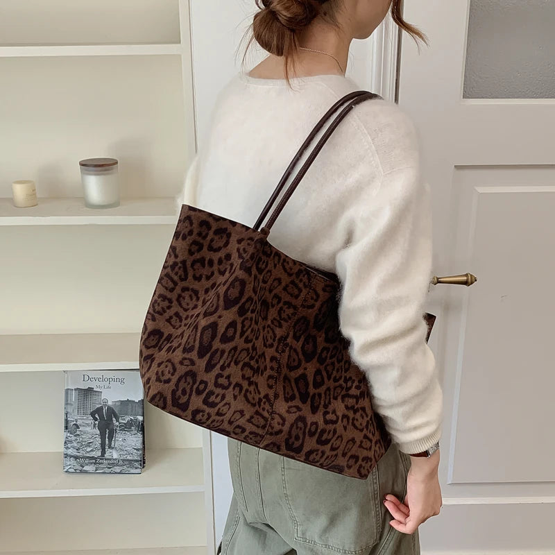 Women's Leopard Print Faux Leather Tote Shoulder Bag