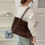Women's Leopard Print Faux Leather Tote Shoulder Bag