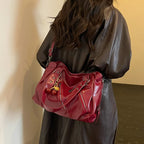 Women's Faux Leather Tote Shoulder Bag with Charm