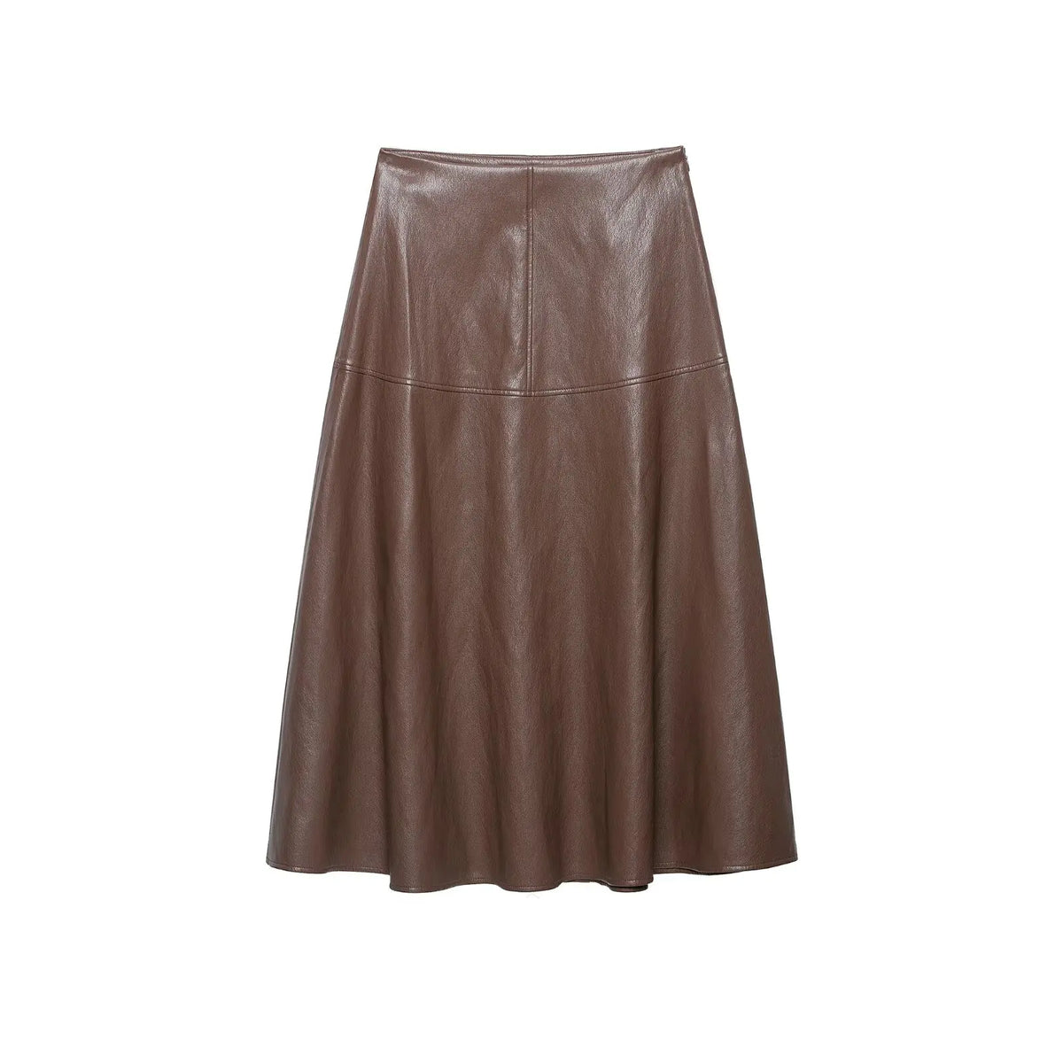 Women's Faux Leather Midi Skirt High-Waisted Pleated Casual Fashion