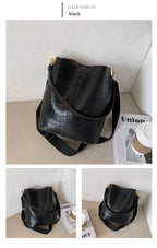 Women Bag Vintage Crocodile Pattern Crossbody Bags PU Leather Trend Designer Shoulder Handbags Large Capacity Bucket