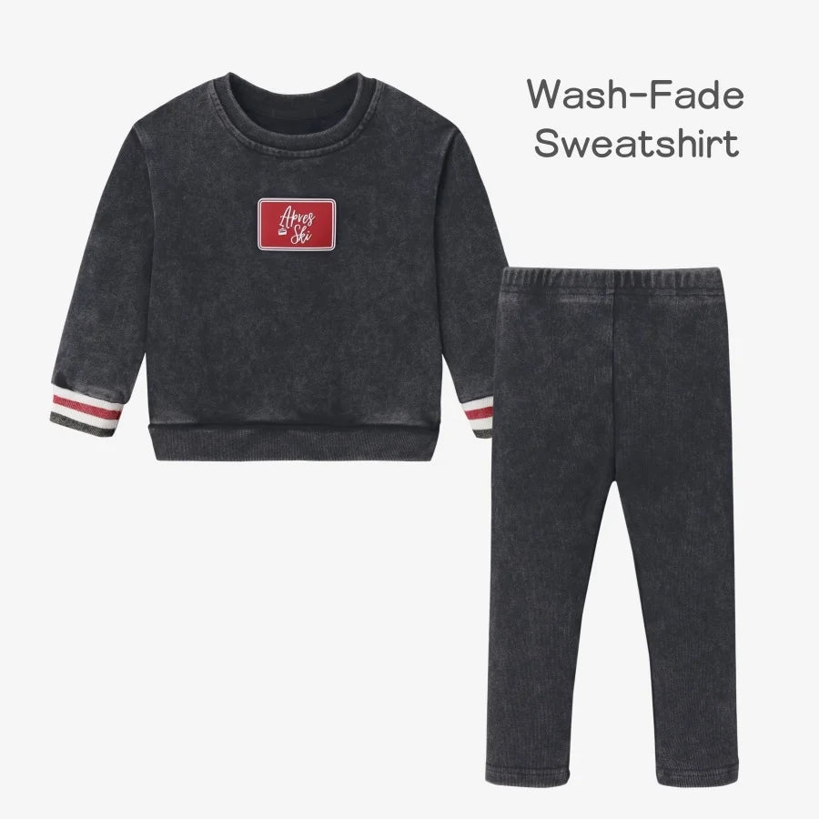Chalet Geschwister-Matching Sweatshirts - Gewaschenes Schwarz Pinstripe Kinder-Set