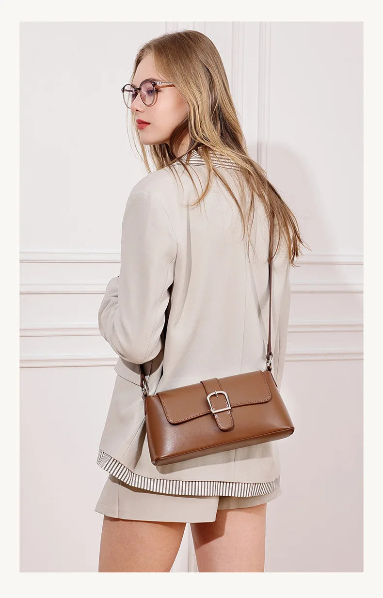 Women's Genuine Leather Baguette Shoulder Bag – Vintage Cowhide Crossbody
