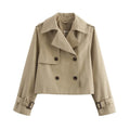 Women's Cropped Trench Coat Autumn Jacket Women Streetwear Double Breasted Long Sleeve