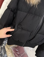 Women's Rhinestone Hooded Puffer Jacket with Plush Trim