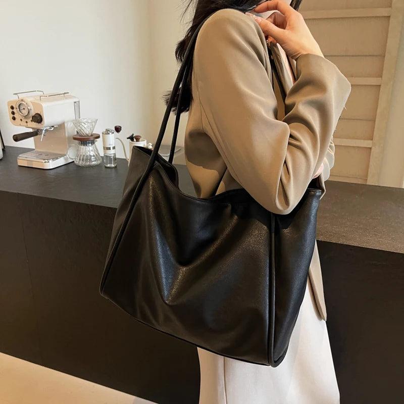 Extra Large Tote Bags Women Soft Leather Snap Shoulder Bags Shopper Purses