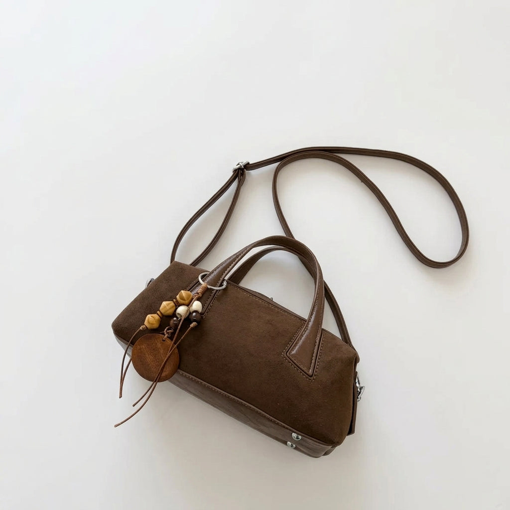 Women's Small Boston-Style PU Crossbody Bag with Zipper