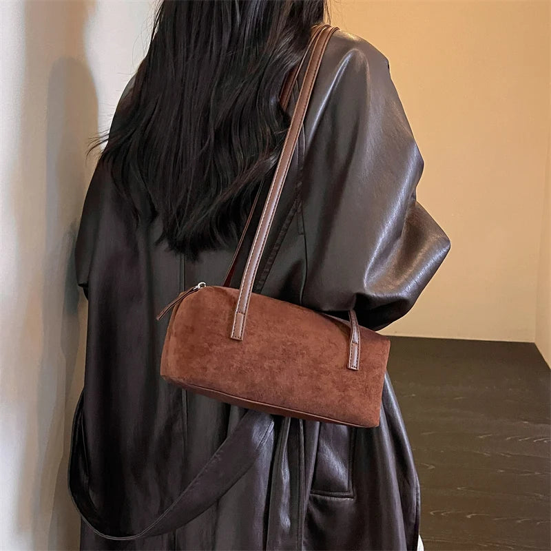 Women's Shoulder Bag Vintage Small PU Leather Zipper Underarm Tote Bag with Phone Pocket