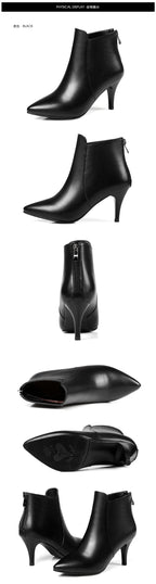 Arden Furtado Women's Genuine Leather Ankle Boots – Pointed Toe Chunky Heels