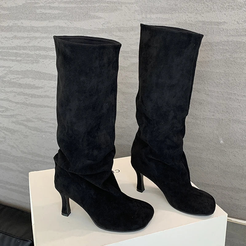 Women's Faux Suede Knee-High Boots with Pointed Toe