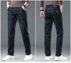 New High Quality Jeans Men's Business Casual Straight Denim Pants Stretch Fashion Classic Work Trousers Blue Black Male