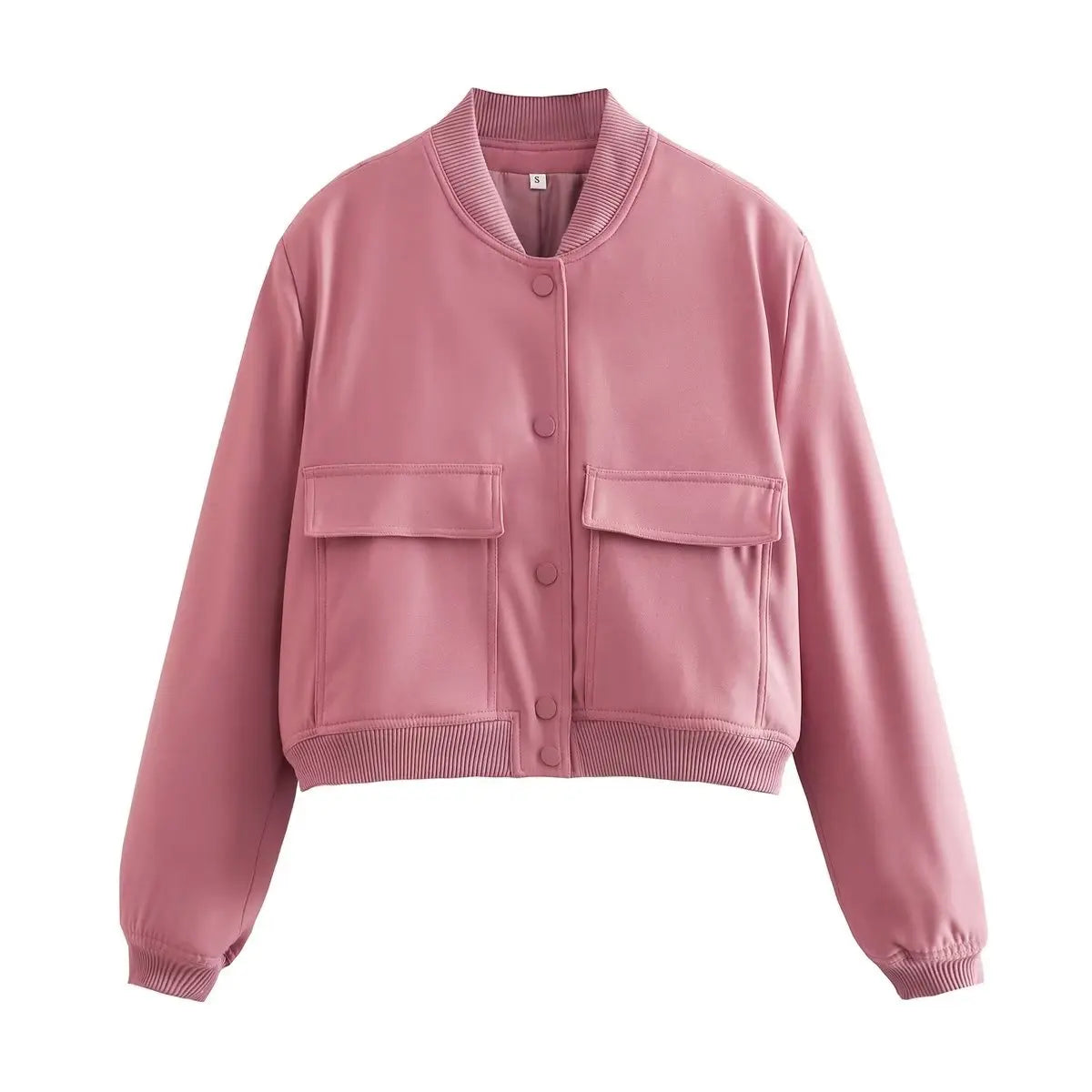 Women Fashion Solid Bomber Jackets Coat With Pockets V-Neck Single Breasted Long Sleeves