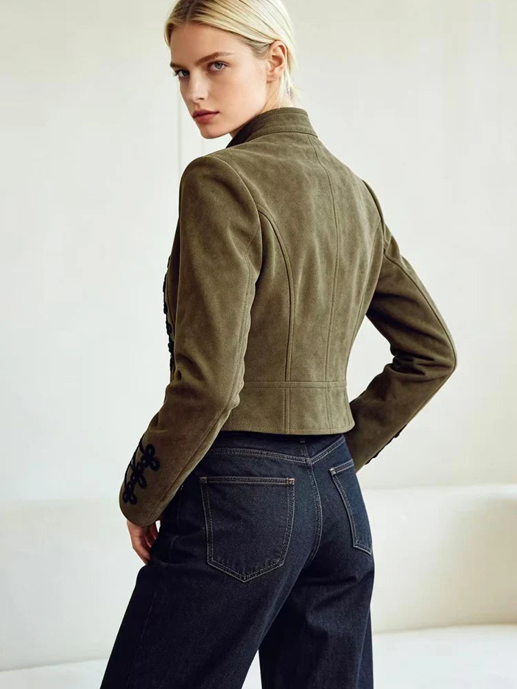 Women's Retro Military Cropped Jacket – Elegant Slim Fit