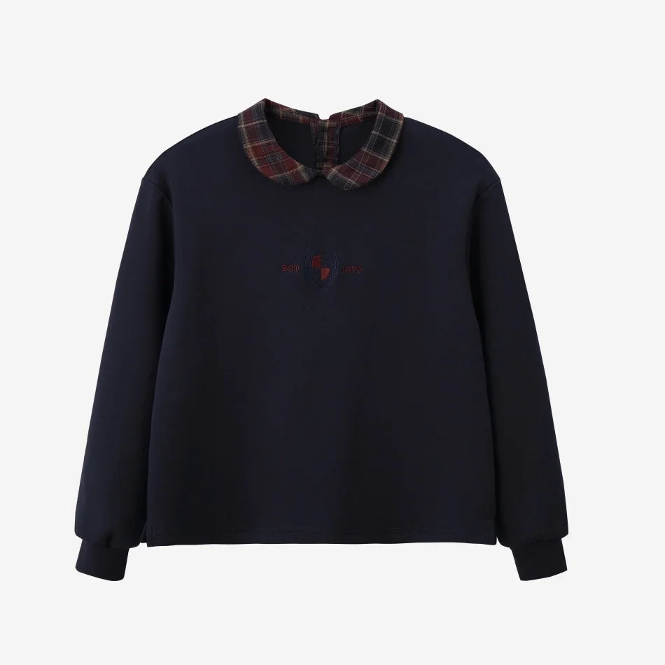 Vestido Varsity de Denim Azul Marinho para Crianças com Bordado