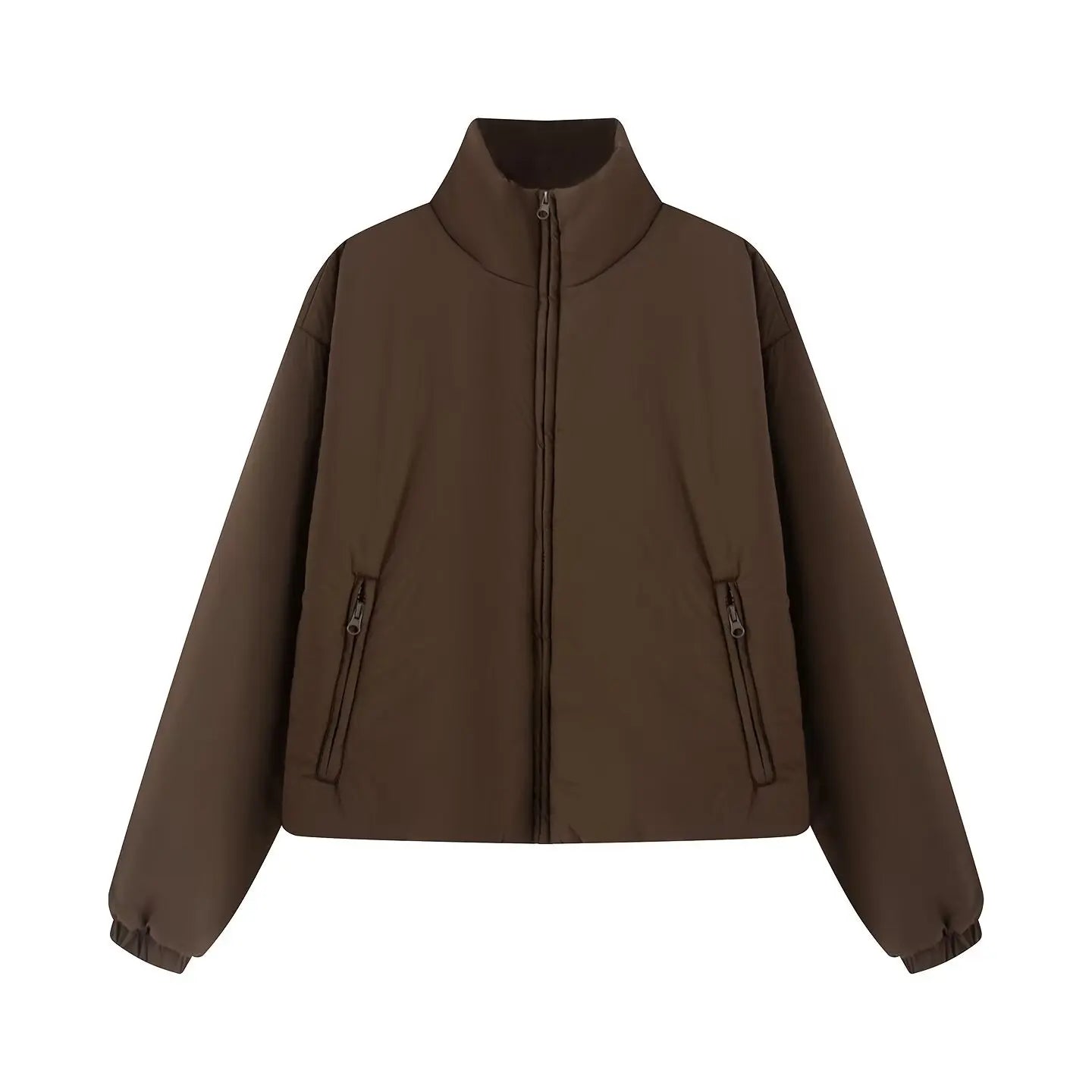 Women's Fashion Jackets Coats Front Zipper With Pockets Solid High Neck Long Sleeves Chic Lady Outfits