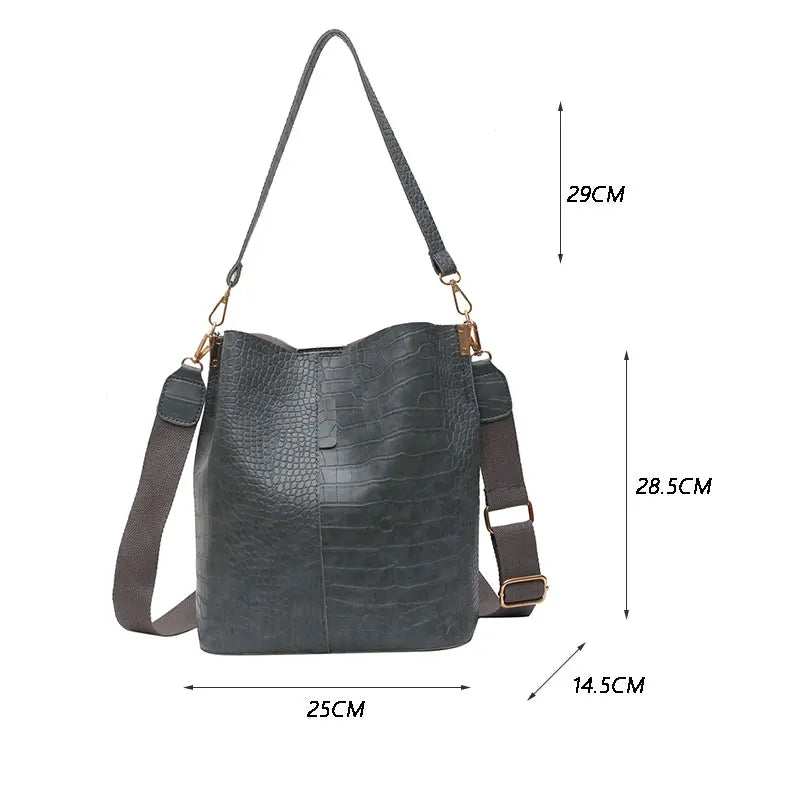 Women Bag Vintage Crocodile Pattern Crossbody Bags PU Leather Trend Designer Shoulder Handbags Large Capacity Bucket