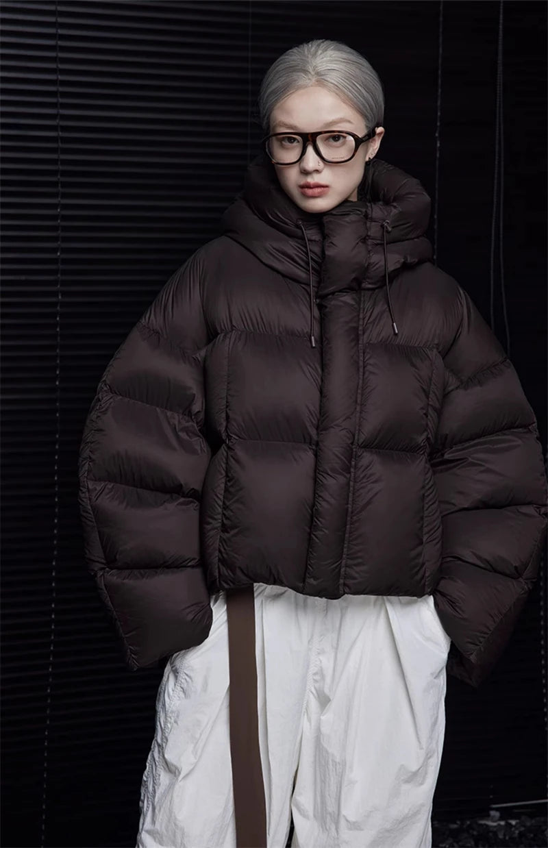 Women's Cropped Hooded Puffer Jacket with Pockets
