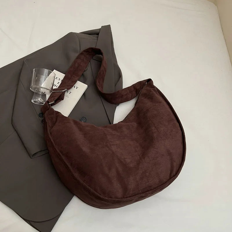 Large Suede Retro Shoulder Bag Women Zipper Soft Outer Pockets Hobo Handbags