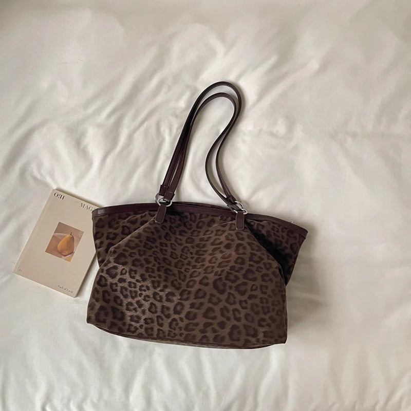 Vintage Leopard Tote Shoulder Bag – Large Capacity Handbag