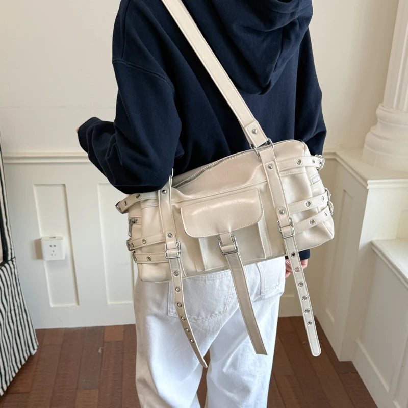 Women's PU Leather Baguette Crossbody Bag Street Style, Zipper Closure