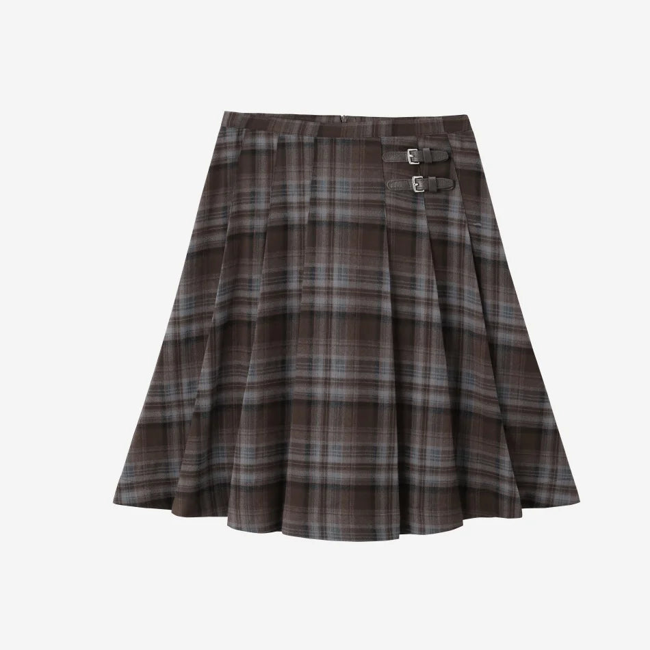 Vestido Familiar Combinado em Xadrez Castanho & Roupas de Irmãos com Bordado