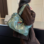 Women's Faux Leather Tote Shoulder Bag with Charm