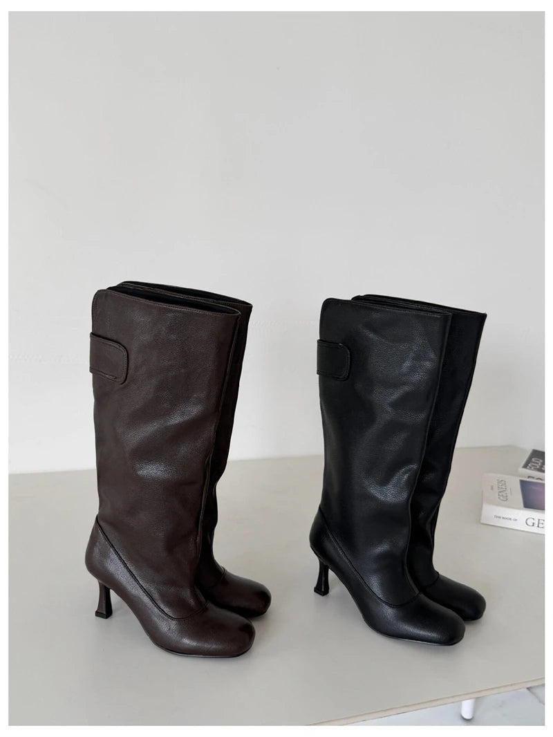Women's Square Toe Knee-High Boots with Slim Heels