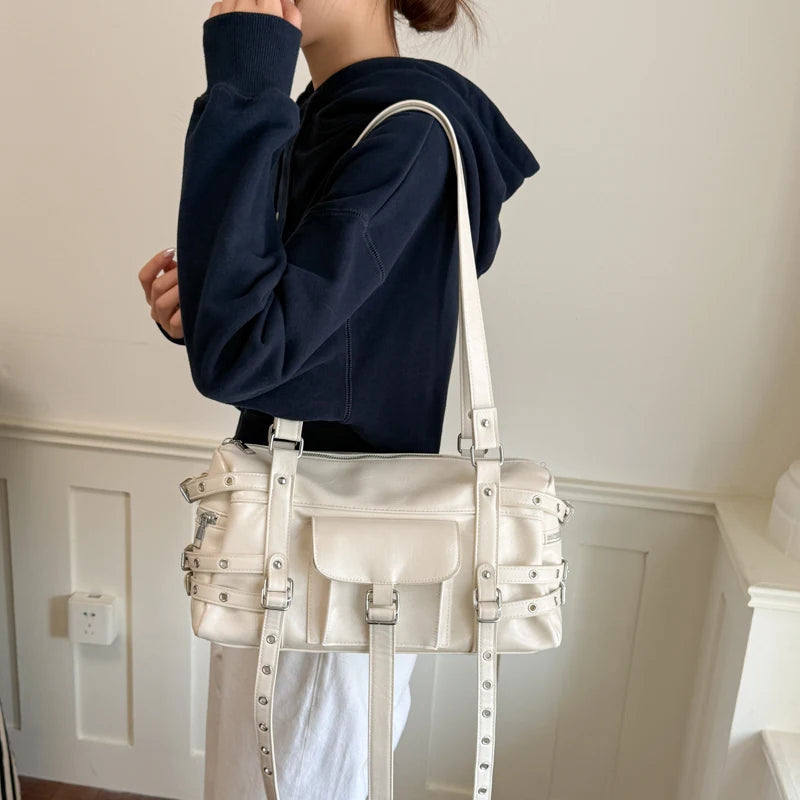 Women's PU Leather Baguette Crossbody Bag Street Style, Zipper Closure