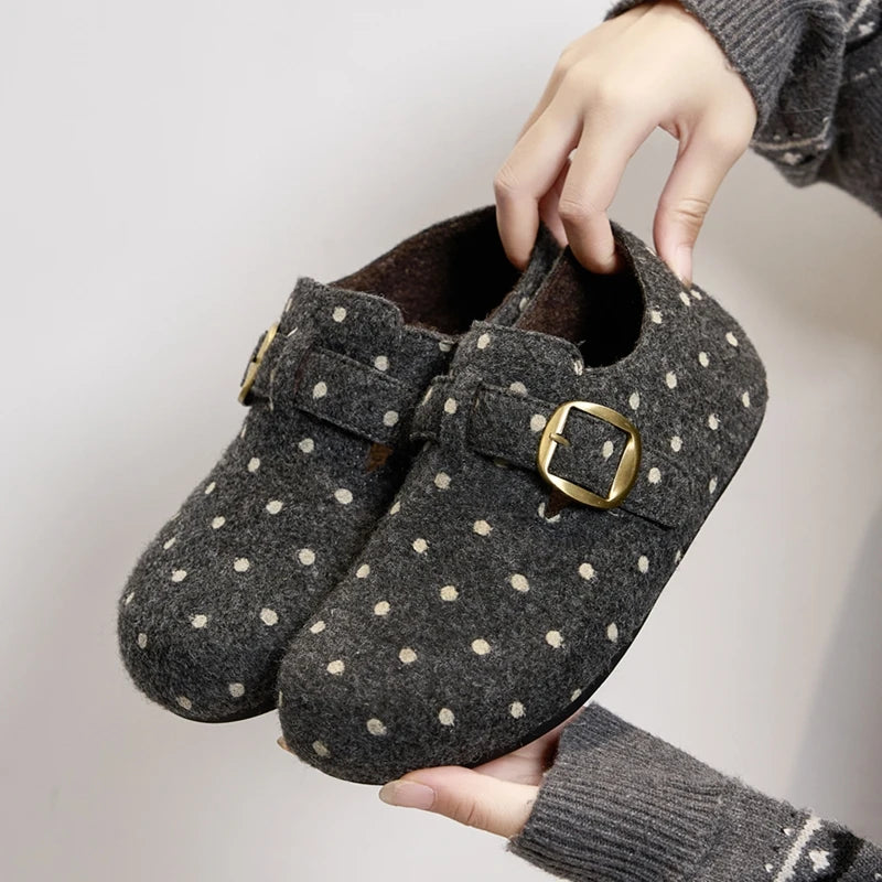 Zapatillas Planas Sin Cordones con Hebleta Retro y Motivo de Lunares para Mujer