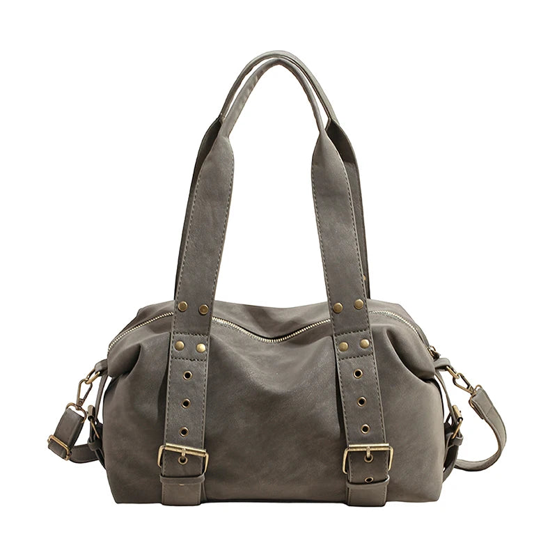 Women's Shoulder Bag Vintage Baguette-Shape PU Leather Zipper Crossbody Bag with Phone Pocket