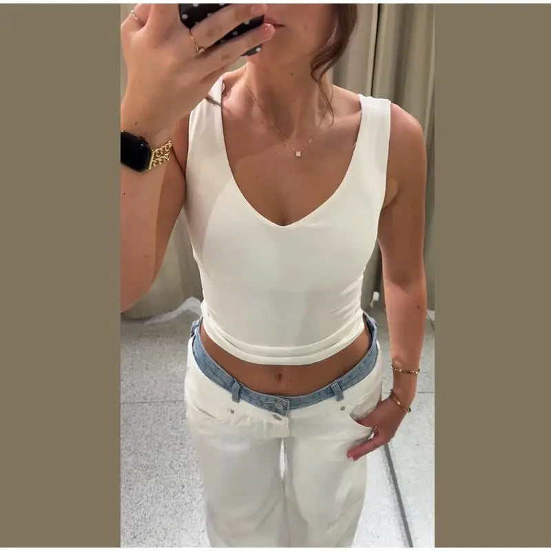 Women's Denim Patchwork Wide-Leg Ankle Jeans Drawstring Low Waist Loose Fit Casual Trendy Bottoms