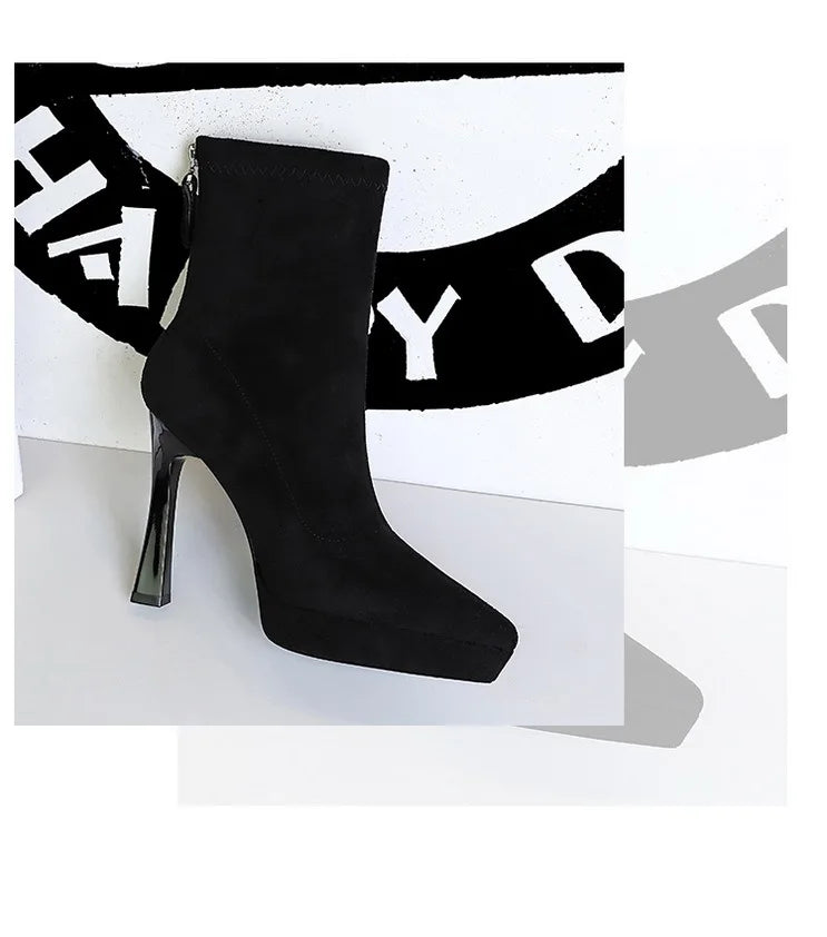 Women’s Suede Ankle Boots – Pointed Toe Platform Stiletto
