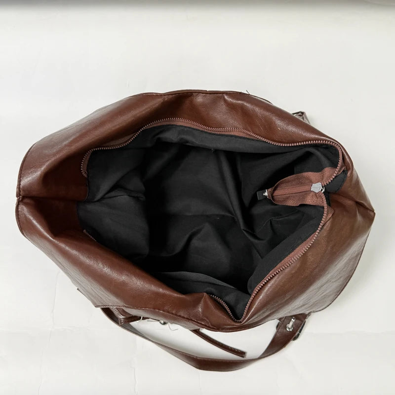 Women's Faux Leather Hobo Shoulder Bag with Zipper Closure