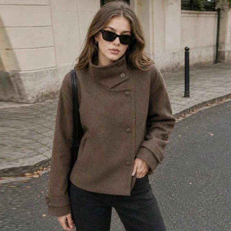 Women's Cropped High-Neck Button-Front Jacket