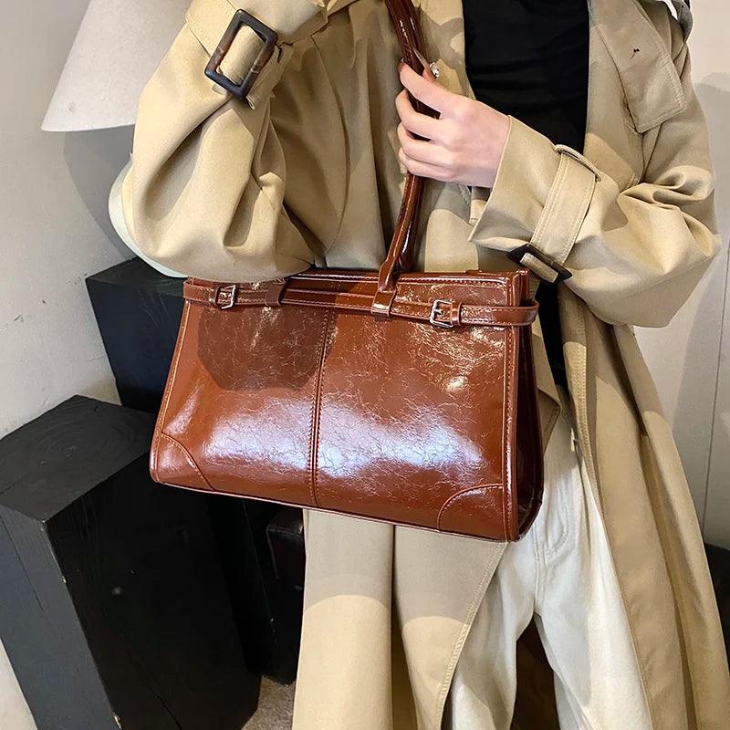 Large Leather Tote Bags Shoulder Bag Women Belt Style Zipper Handbags and Purses