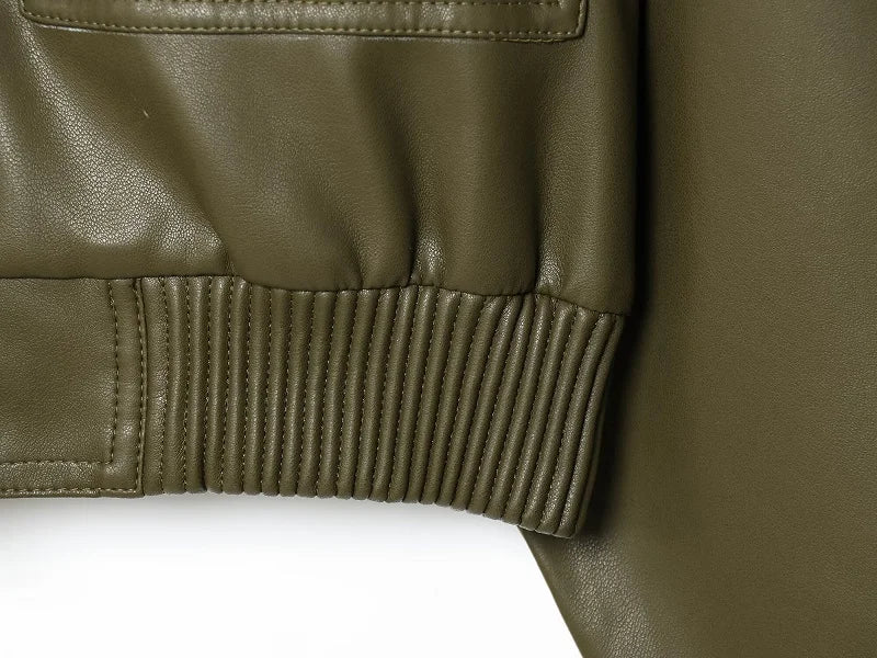 Women's High-Neck Zip-Up Moto Jacket with Pockets
