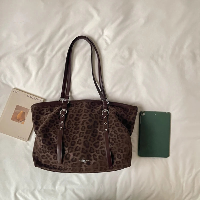 Vintage Leopard Tote Shoulder Bag – Large Capacity Handbag