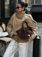 Khaki Belted Short Trench Coat for Women