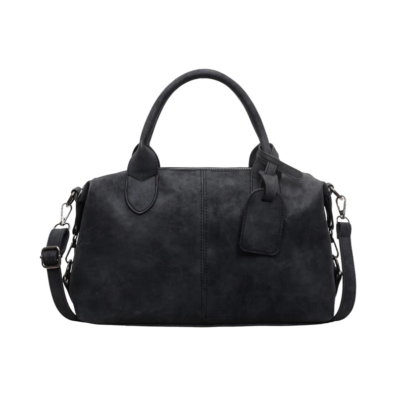 Women's Boston-Style PU Leather Shoulder Bag with Zipper