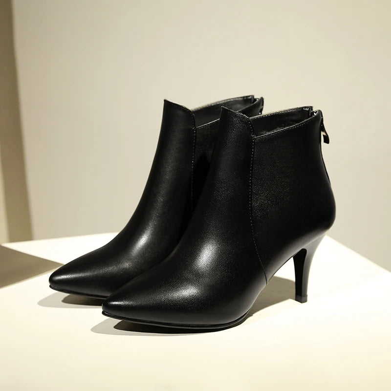 Arden Furtado Women's Genuine Leather Ankle Boots – Pointed Toe Chunky Heels