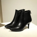 Arden Furtado Women's Genuine Leather Ankle Boots – Pointed Toe Chunky Heels